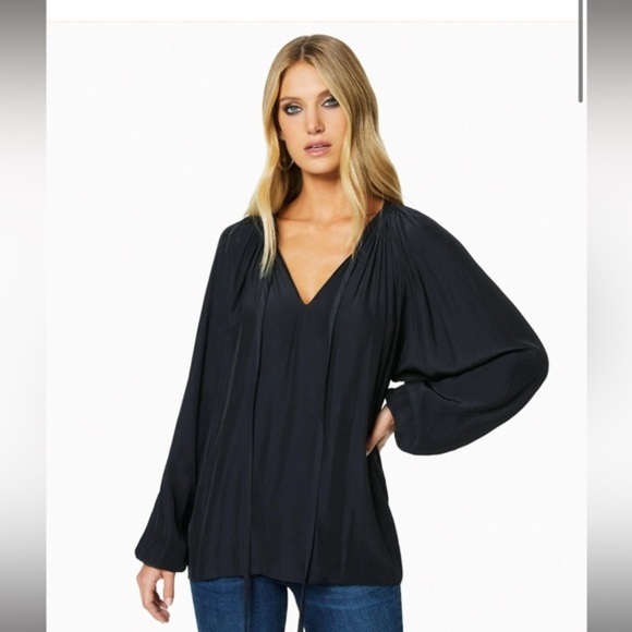 Ramy Brook "Paris" Black Long Sleeve Crepe de Chine Blouse - Picture 1 of 13